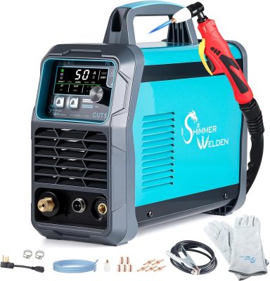 50A Dual-Voltage Plasma Cutter, 110V/220V HF Touch-Start Contact Arc, IGBT Plasma Cutting Machine, Digital Control, 2T/4T with PT31 Torch