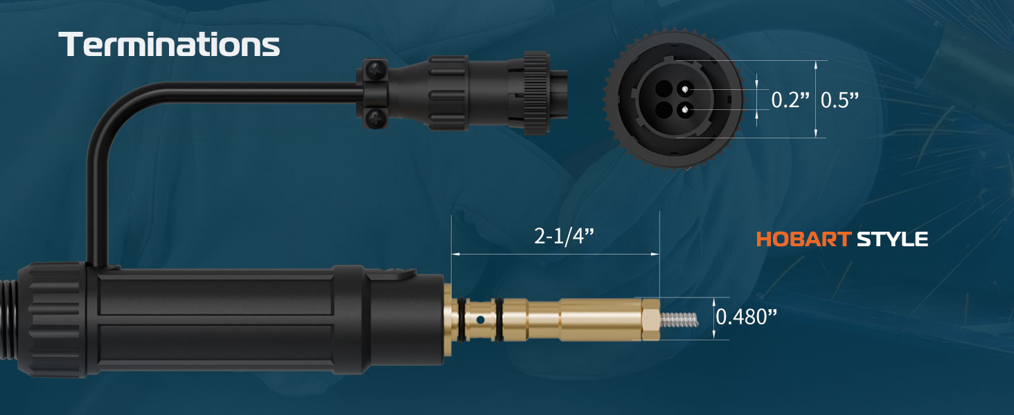 Hobart style replacement MIG gun machine-side connector dimensions