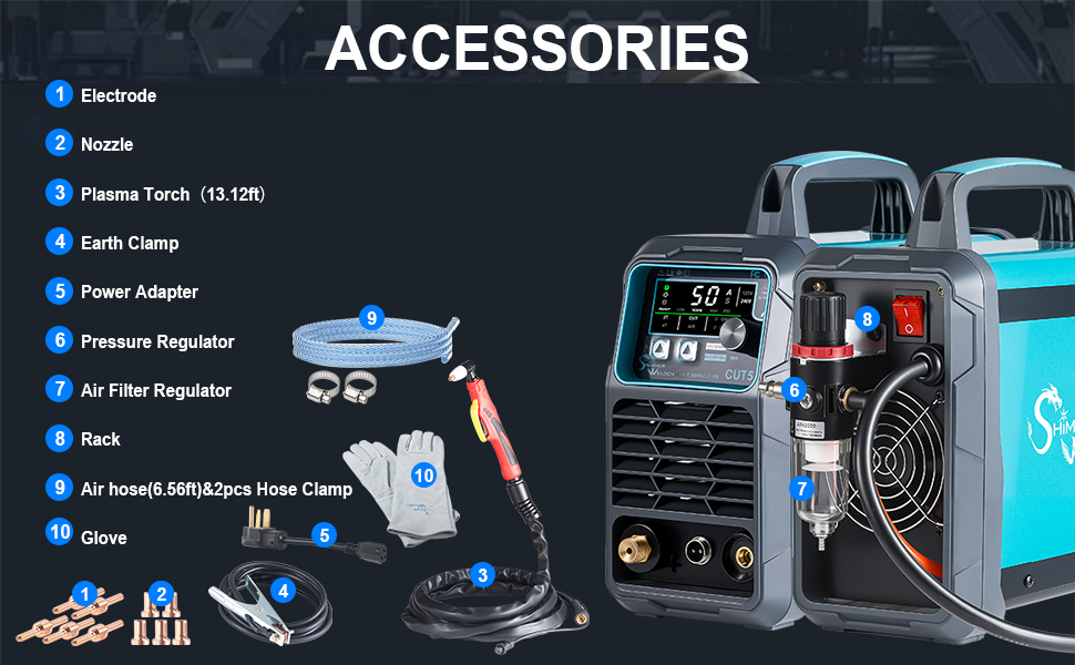 CUT50D plasma cutter accessories and included components