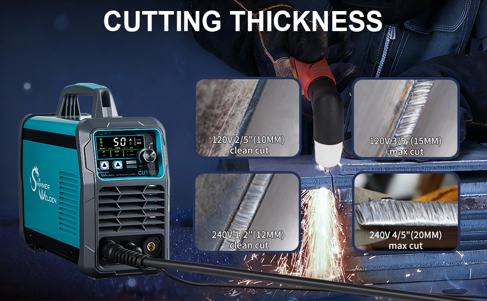 CUT50D plasma cutter cutting thickness at 120V and 240V